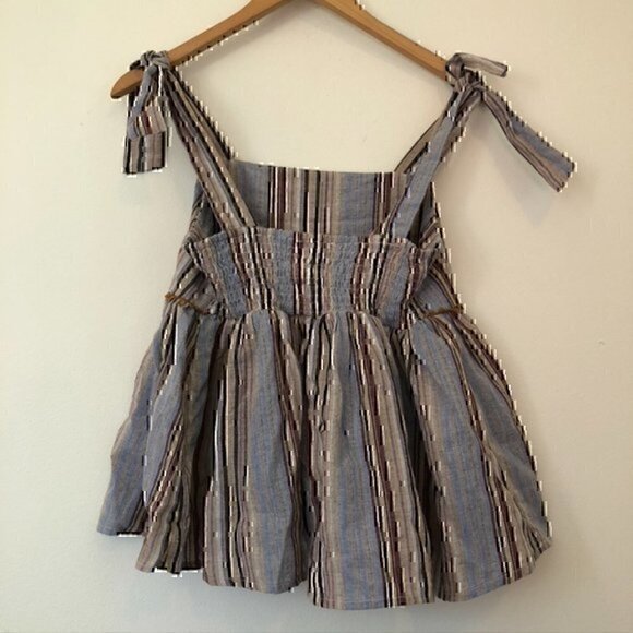 ALTAR'D STATE Ellery Top Blue Peach Multi Striped Tie Strap Peplum Tank Blouse S - Picture 9 of 12
